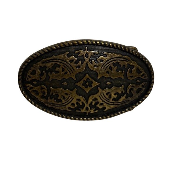 Vintage Western Belt Buckle Oval Cowboy Rodeo Country Oval Ornate Brass 3.5 x 2" - Picture 1 of 9